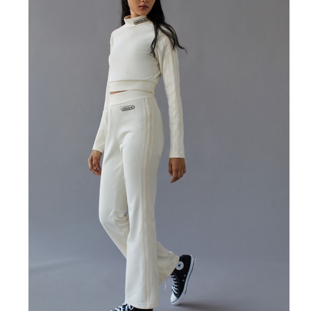 Adidas Ivory Ribbed ribbed crop top & flare pants